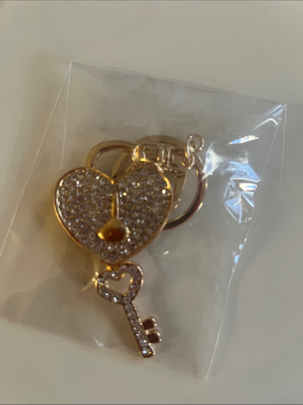 Gold Heart & Key Crystal Bag Charm - Women Accessories - Picture 4 of 4